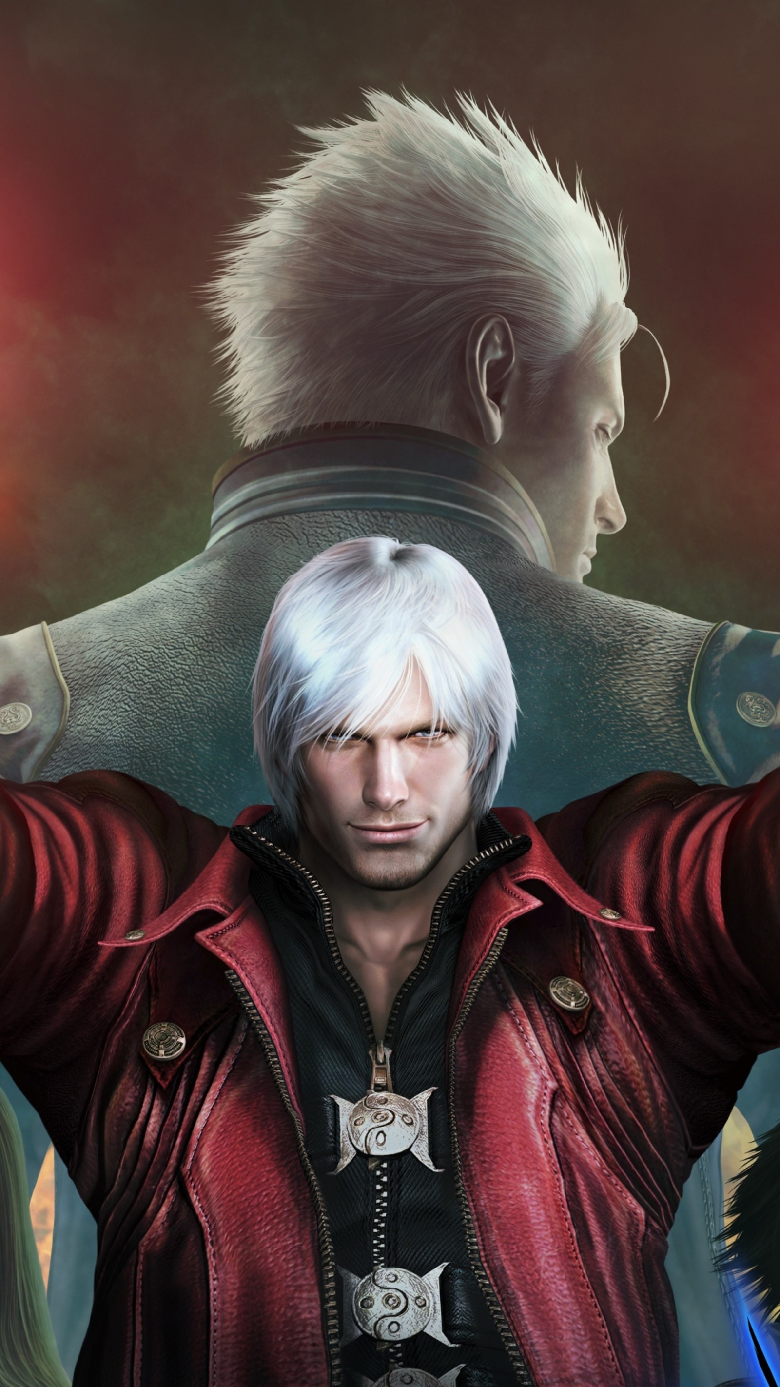 There is a man with white hair and a red jacket (dashing, devil, devil may cry, hd wall)