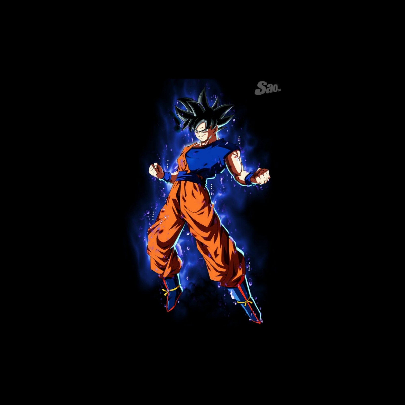 Une très belle image d'un personnage très beau de dragon ball (goku bleu, reflet)