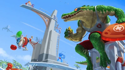 Renekton en la Fiesta en la Piscina: Arte Splash de League of Legends Wild Rift