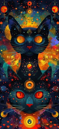 Kosmische Katzen-Symphonie: Eine Lebendige Fusion von Kunst und Katzenmystik