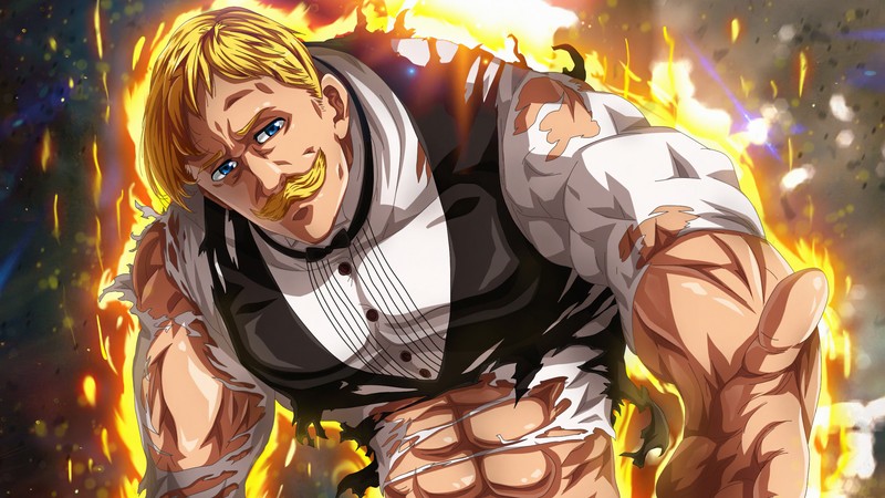 Мужчина с бородой и бабочкой находится в огне (эсканор, escanor, семь смертных грехов, nanatsu no taizai, the seven deadly sins)