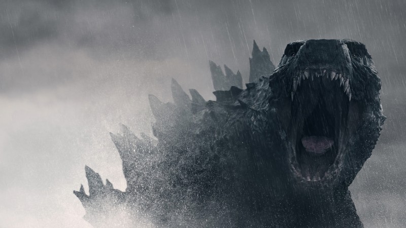 Годзилла, поднимающаяся из воды в шторме (годзилла, godzilla, монарх наследие монстров, сериал)