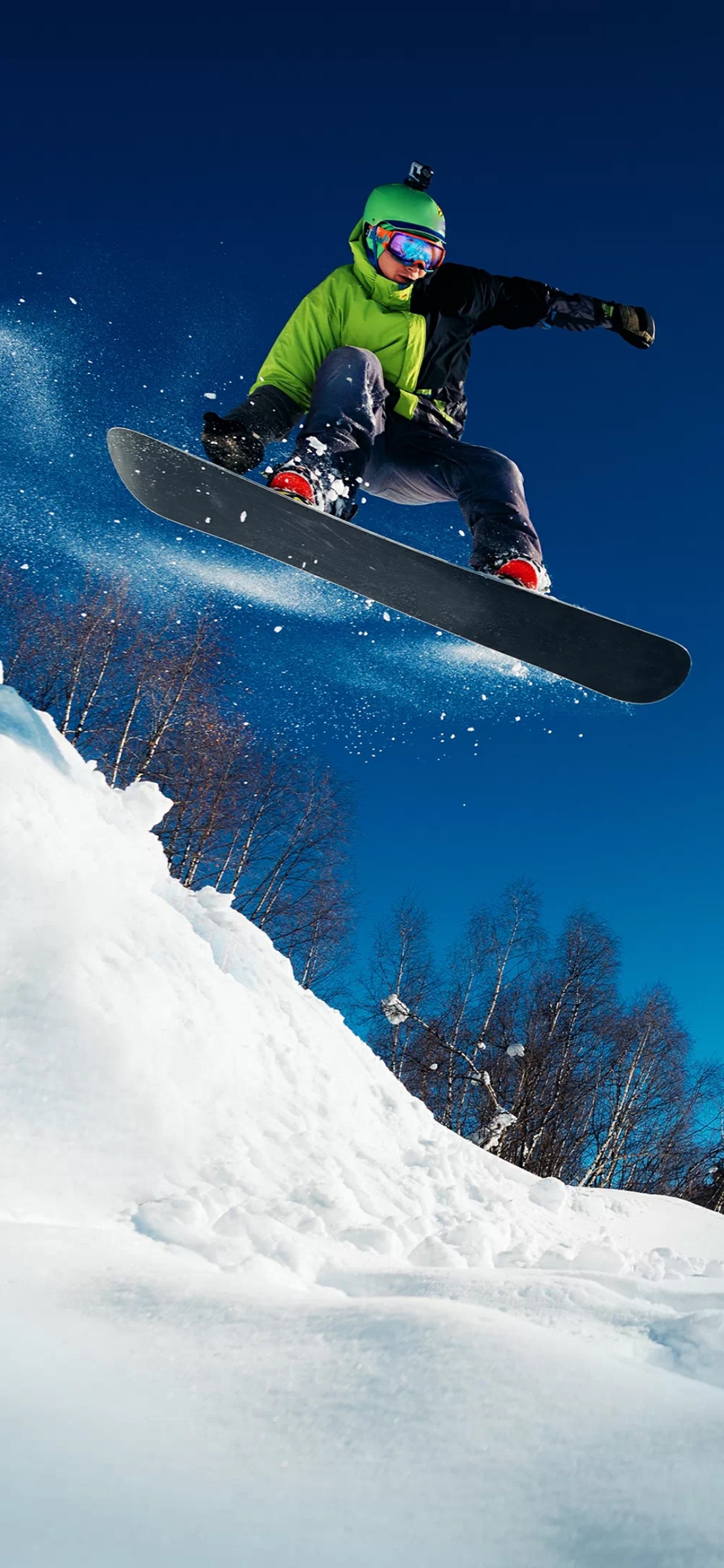 Descargar fondo de pantalla nieve, cañón, snowboard, equipo deportivo, blanco