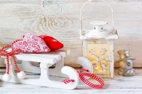 Charming Christmas Decor with Sleigh, Lantern, and Heart Ornaments