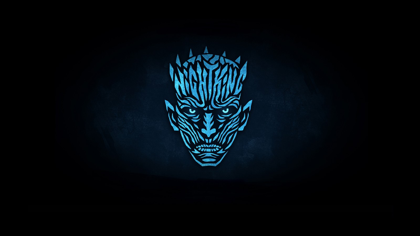 A dark blue wallpaper with a stylized image of a man's face (night king, minimalist, game of thrones)