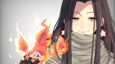 Hao Asakura invoquant l'esprit du feu dans Shaman King