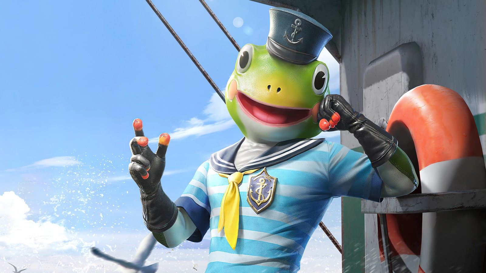 There is a statue of a frog dressed in a sailor outfit (pubg, pubg mobile, playerunknowns battlegrounds, video game, frog prince)