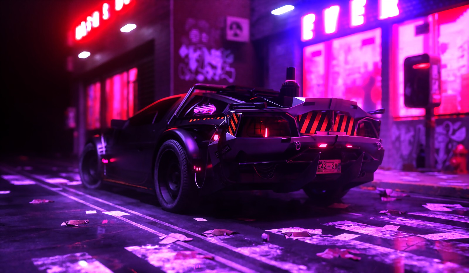 Baixar papel de parede dmc delorean, synthwave, néon, cyberpunk, gráficos cgi