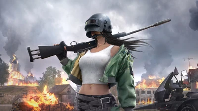 Готовый к битве геймер в PUBG: Яростный и решительный