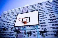 basketball, basketballspieler, architektur, wand, stadtgebiet