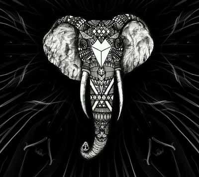 arte, negro, elefante