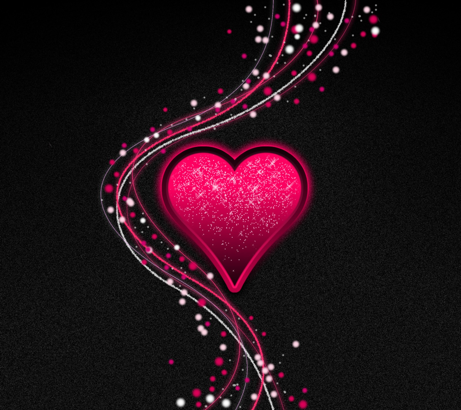 A close up of a heart with a swirl of pink glitter (black, heart, red)