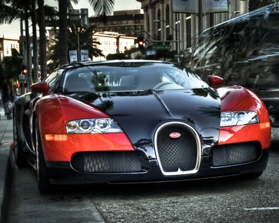 Impresionante Bugatti Veyron en llamativo negro y rojo