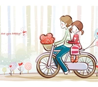 Paseo de Amor Alegre: Una Pareja Linda en una Bicicleta