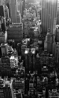 Paisaje urbano: Vista aérea en blanco y negro de la ciudad de Nueva York