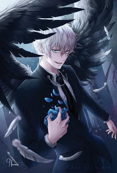 angel, anime, male, sadistic, wings