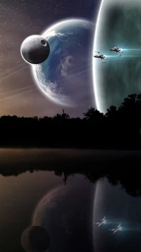 black, moon, starwars, xwing wallpaper