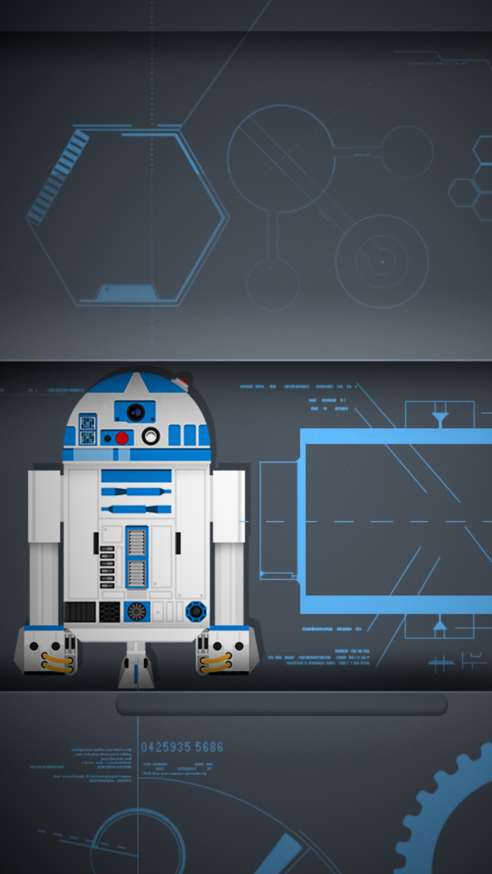 Há um robô que está em pé na frente de um computador (android, droide, galáxia, material, r2d2)