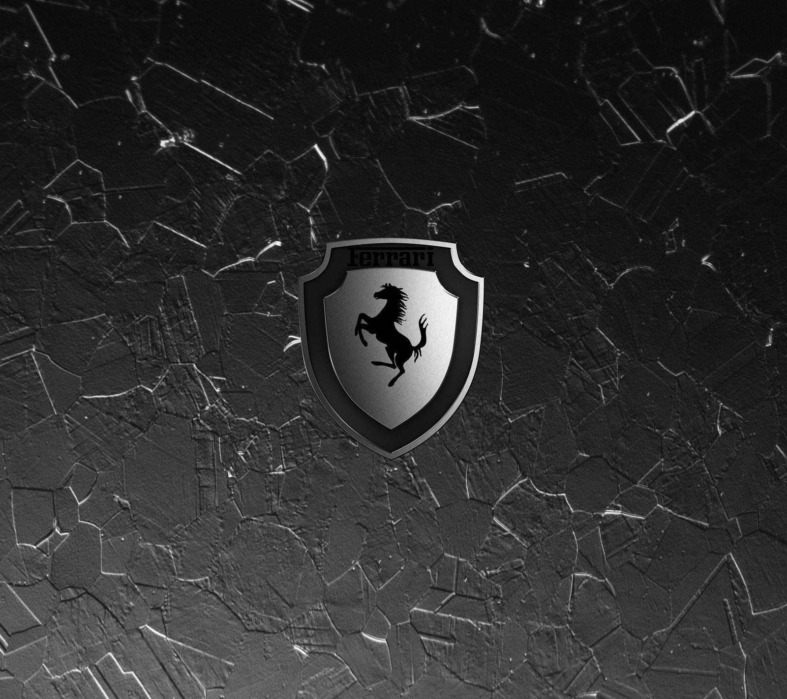 Un gros plan d'une photo noir et blanc du logo ferrari (logo)