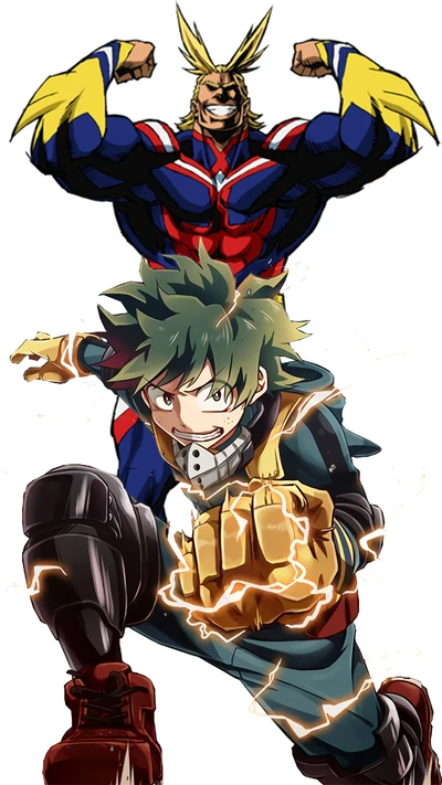 Duo héroïque : Izuku Midoriya et All Might en action