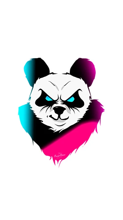 Illustration stylisée de panda avec des accents bleus et roses ardents