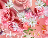 abstract, butterflies, flowers, pink, shines wallpaper