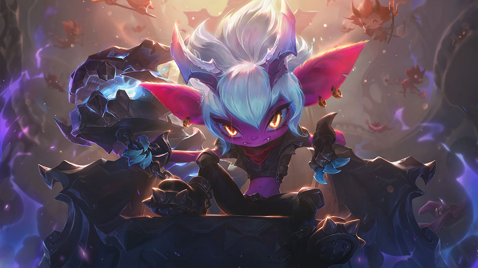 Um close de uma pessoa em um trono com uma espada (tristana, arte visual, lol, league of legends, jogo de vídeo)