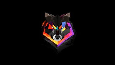 loup, bas poly, coloré, amoled, géométrique