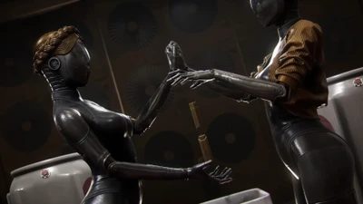 Female Robots in a Futuristic Exchange from "Atomic Heart