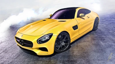 Удивительный желтый Mercedes-Benz SLS AMG: высокопроизводительный спортивный автомобиль.