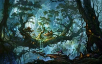 Enchanting Elven Village in a Mystical Bayou Forest