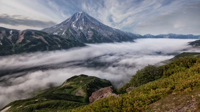 вулканы камчатки, вулкан, природа, горные образования, гора