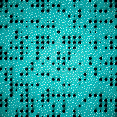 Motif de tissu tissé en bleu-vert avec des points noirs et des accents blancs