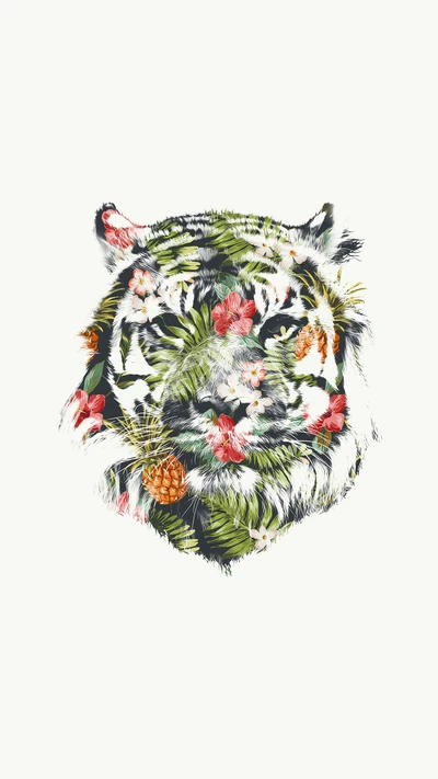 Diseño de camiseta de tigre de Bengala floral