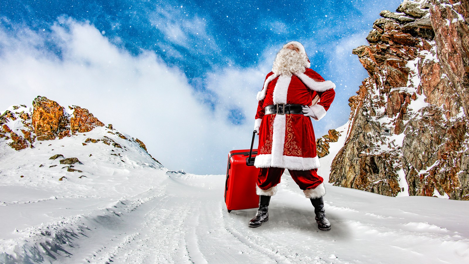 santa claus, mountain range, ded moroz, winter sport, new year wallpaper