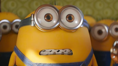 Bob le Minion dans "Les Minions : La montée de Gru" avec une expression surprise.