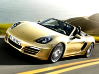 Elegante Porsche Boxster conversível dourado em estrada cênica