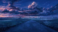 cityscape, horizon, road, sky, clouds wallpaper