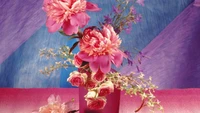 Vibrant Spring Still Life: Magenta Peonies and Cut Flowers