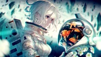 anime, filles, astronaute, poisson rouge