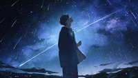 Anime Boy Staring at a Starry Night Sky