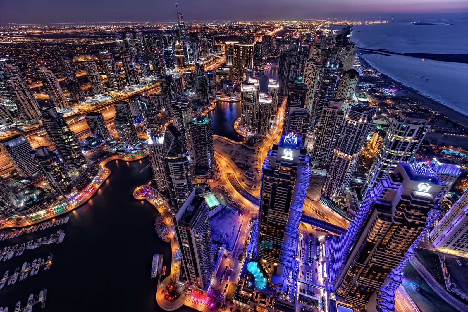 dubai, cityscape, skyline, aerial view, skyscrapers wallpaper