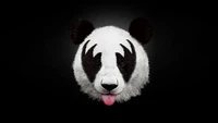 Monochrome Illustration of a Giant Panda's Head with Playful Tongue Out.