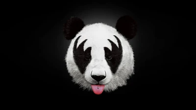 Ilustración monocromática de la cabeza de un panda gigante con la lengua juguetona afuera.