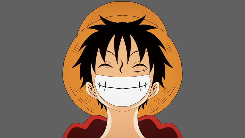 Аниме, ван пис (monkey d luffy, смеющийся, серая подложка, аниме, anime)