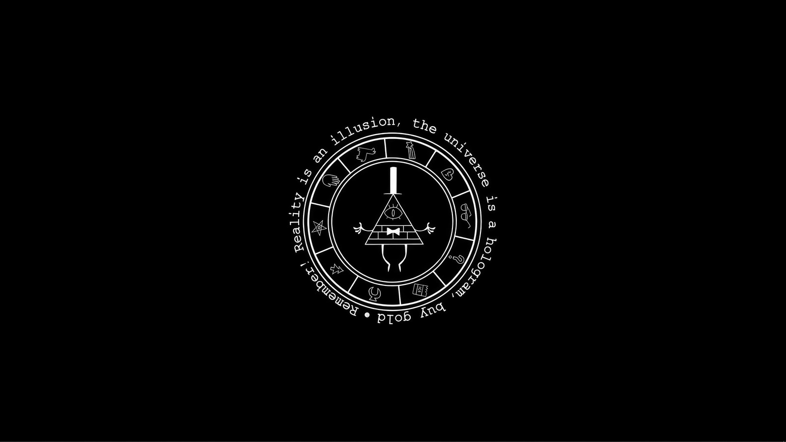 Un primer plano de un logo en blanco y negro con una vela (gravity falls, series de televisión, caricatura, bill cipher)