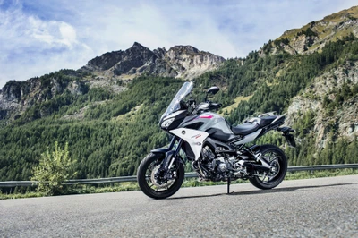 motorcycle, yamaha motor company, sport touring motorcycle, mountainous landforms, mountain range