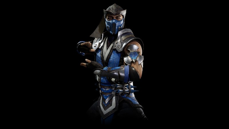 Крупный план человека в синем костюме с мечом (sub zero, mortal kombat 11, видеоигра)