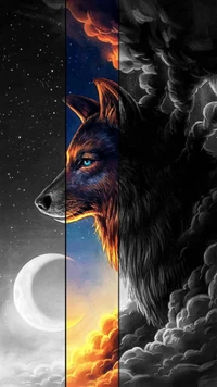 beautiful wolf, lobo negro, fondo de pantalla, lobo