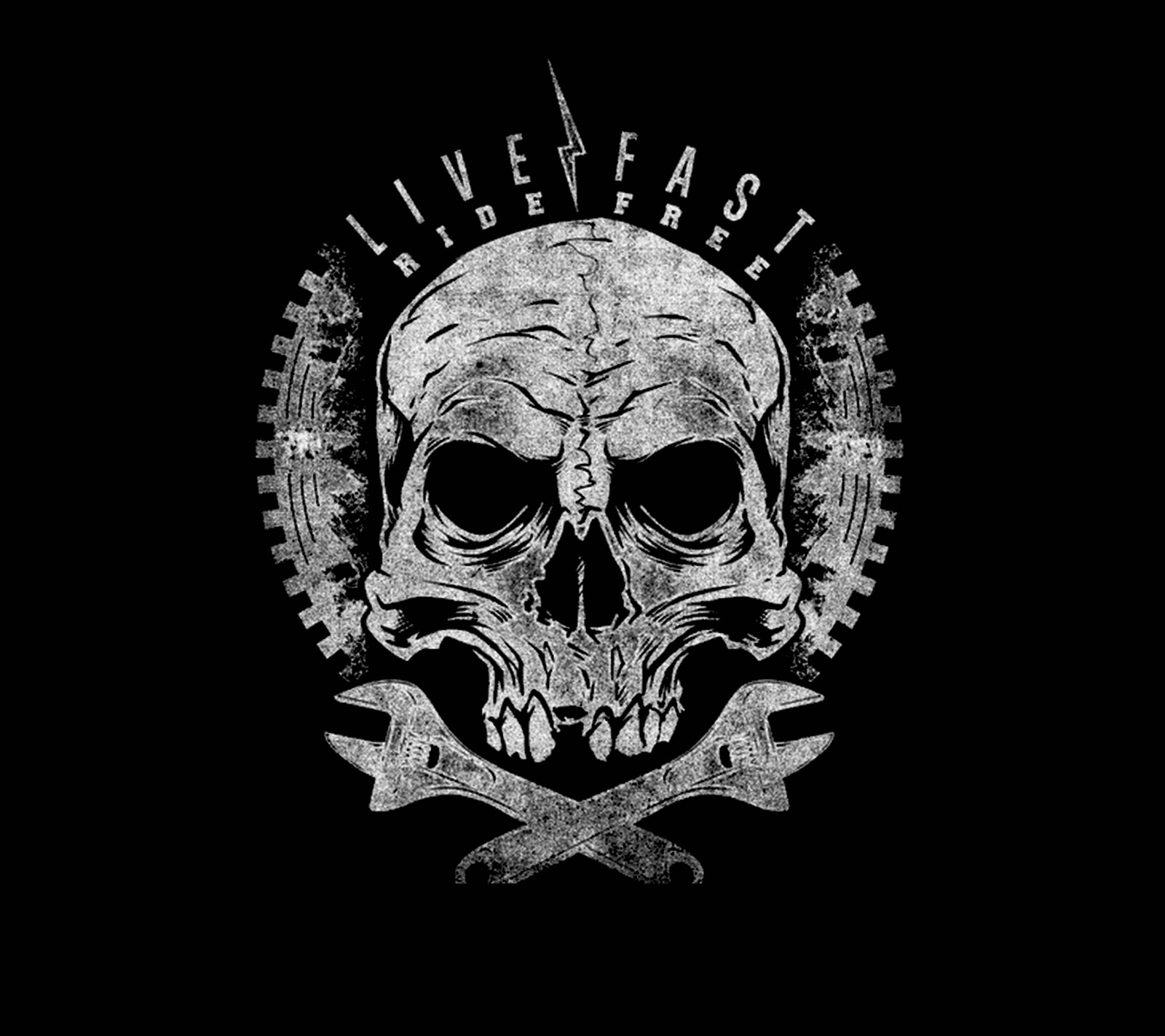 A close up of a skull and two crossed swords on a black background (abstract, live, motor, ride, skull)